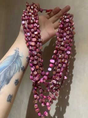 Pink Purple Natural Shell Statement Necklace • Multistrand Boho Beach Jewelry